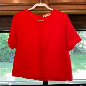 Red Back Button Down Top